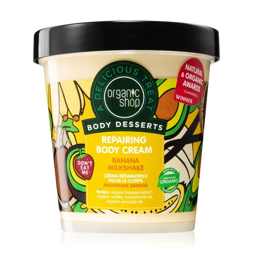 Body Desserts Body Cream Banana Milkshake 3 Pakiranje proizvoda Organic Shop Body Desserts Repairing krema za tijelo Banana Milkshake od 450ml