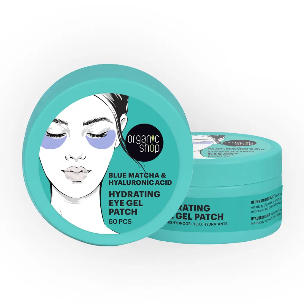 Hydrating Eye Gel Patch 1 pakiranje proizvoda organic shop gel flastera za okoloočno područje od hijaluronske kiseline i matche u plavom izdanju