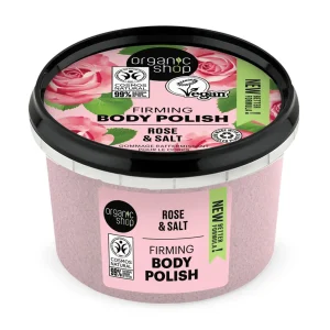 Scrub trupi organik me trëndafil dhe kripë, 250 ml