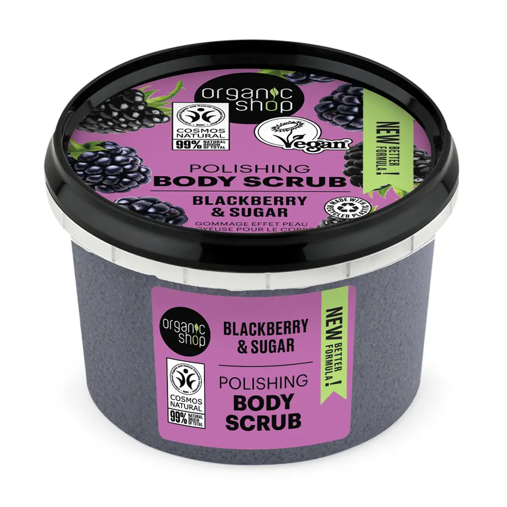 Polishing Body Scrub Blackberry 3 Pakiranje proizvoda organic shop polishing piling za tijelo blackberry u pakiranju od 250 ml