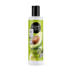 Pakiranje proizvoda organic shop repairing shampoo za oštećenu kosu s dodatko ulja avokada i maslinovog ulja od 280ml